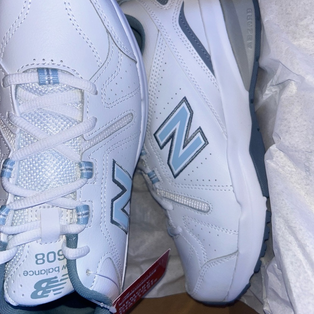 NIB: New Balance 608 White and Light Blue Athletic Shoes
